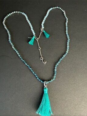 Teal Beaded Necklace with Tassel Pendant - Women Jewelry